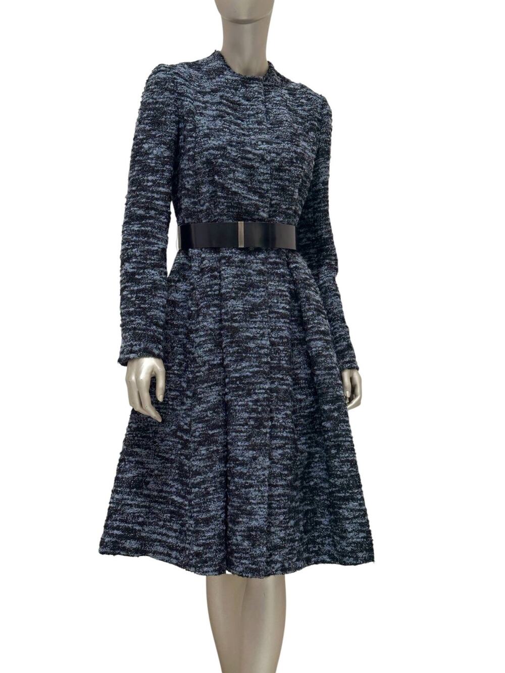 Dior Blue & Black Textured Belted Coat Dress Sz.38